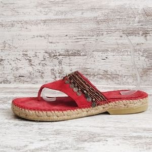 🟥Bass Red Suede Leather Beaded Sandals